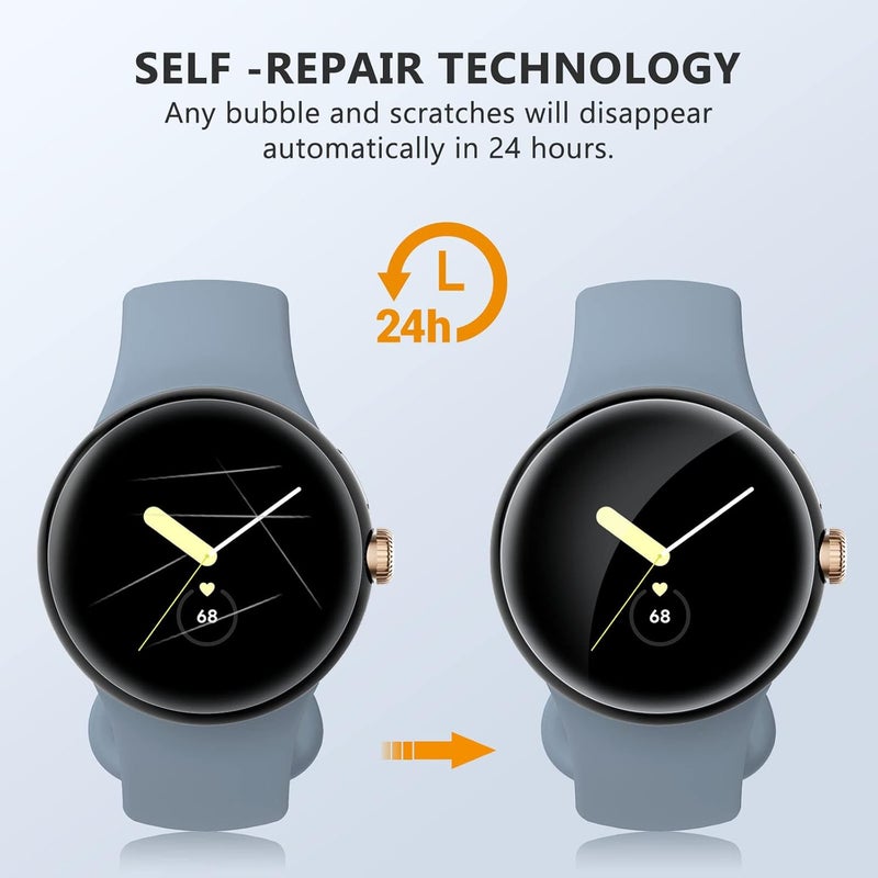 EGV 6 Pack for Google Pixel Watch 41mm Screen Protector, Pixel Watch 4/3/2/1 Screen Protector [Upgrade Flexible Film] Self-Healing, Anti-Scratch, [Non-Bubbles] Soft HD TPU - Image 2